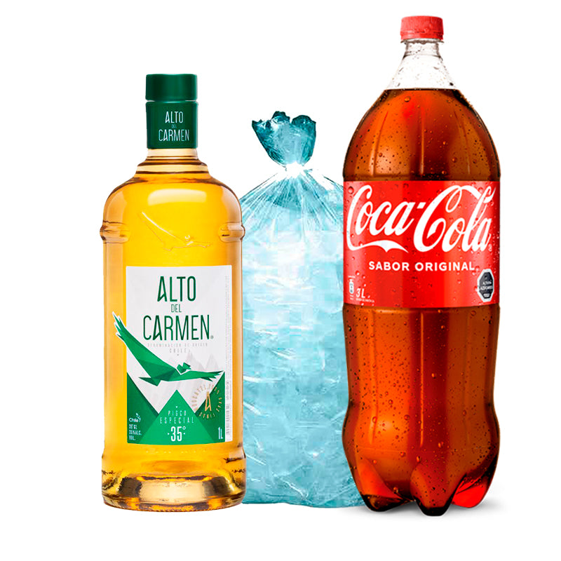 Alto del carmen 1L + Coca Cola 3L + Hielo 1Kg